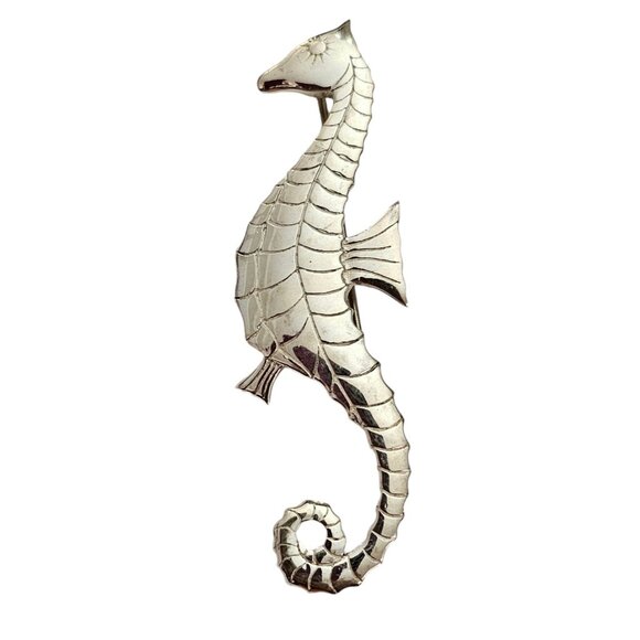 Sterling Silver Seahorse Brooch Pin Signed By Maker L502 - Picture 3 of 11